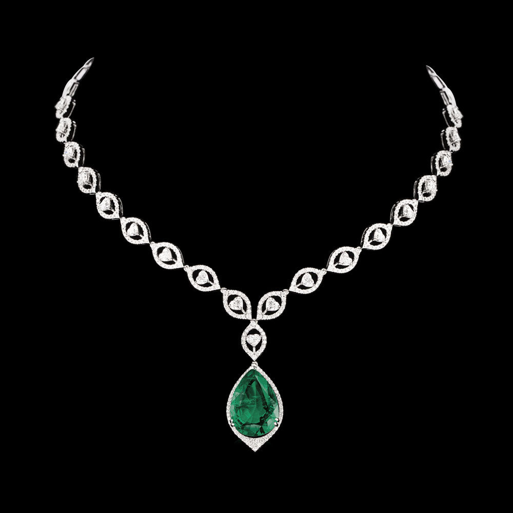 18K White Gold Diamond Necklace - 4.98ct VVS-EF with Colour Stones