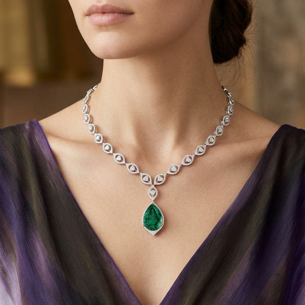 18K White Gold Diamond Necklace - 4.98ct VVS-EF with Colour Stones
