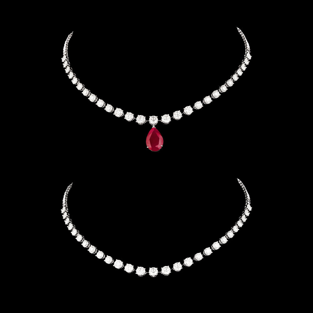 18K White Gold Diamond Necklace - 12.72ct VVS-VS-JK with Colour Stones