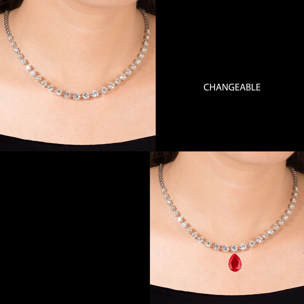 18K White Gold Diamond Necklace - 12.72ct VVS-VS-JK with Colour Stones
