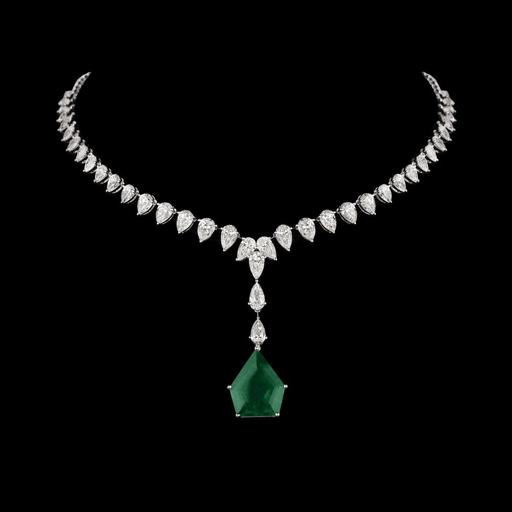 18K White Gold Diamond Necklace - 8.49ct VVS-VS-IJ with Colour Stones