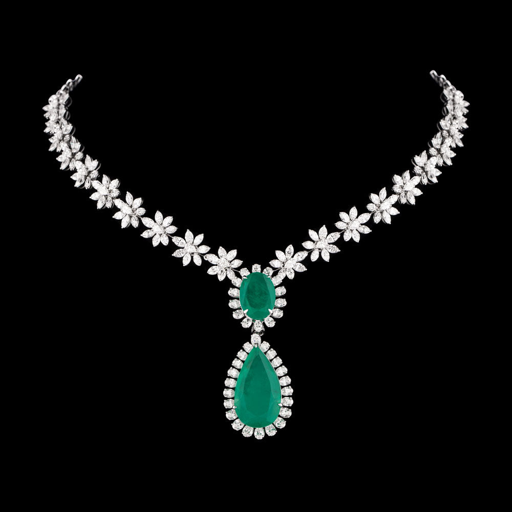 18K White Gold Diamond Necklace - 18.86ct VVS-EF with Colour Stones
