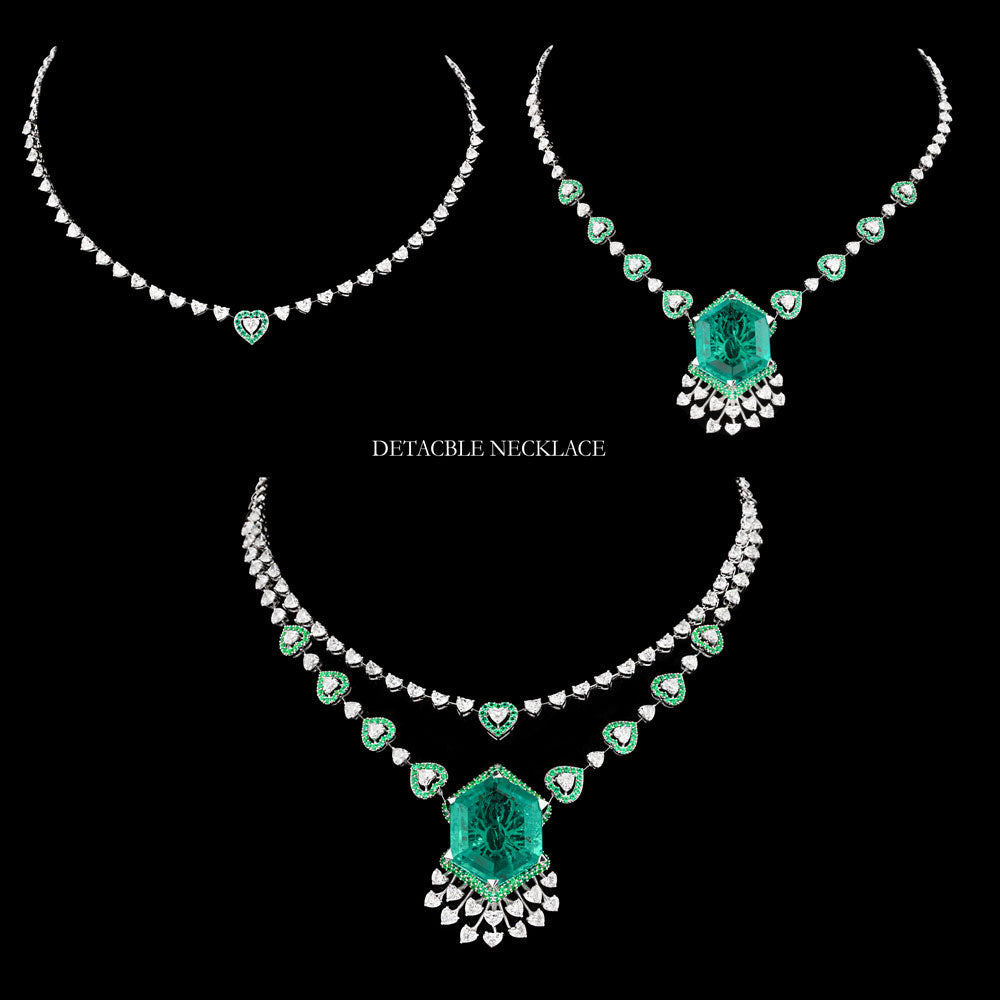 18K White Gold Diamond Necklace - 16.69ct VVS-EF with Colour Stones