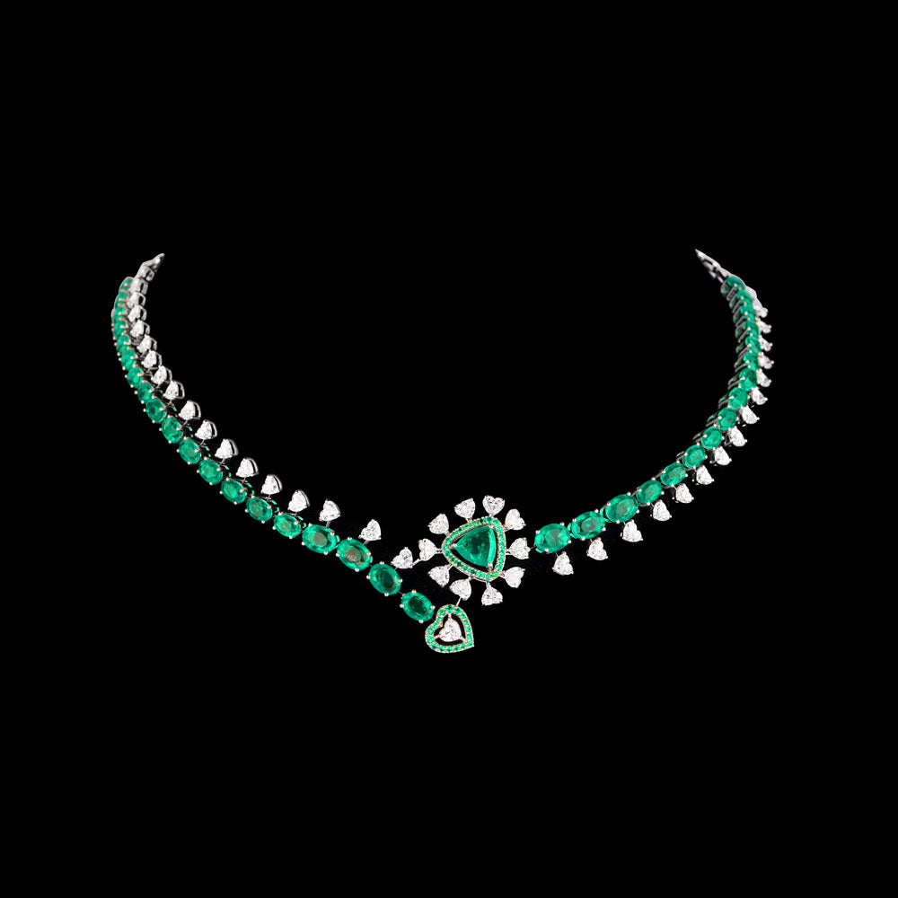 18K White Gold Diamond Necklace - 9.58ct VVS-EF with Colour Stones