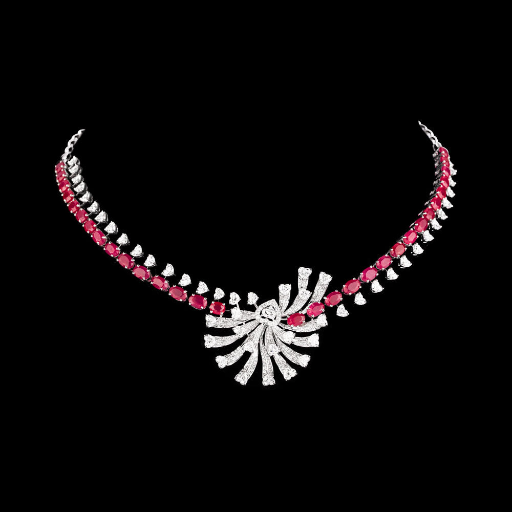 18K White Gold Diamond Necklace - 10.58ct VVS-EF with Colour Stones