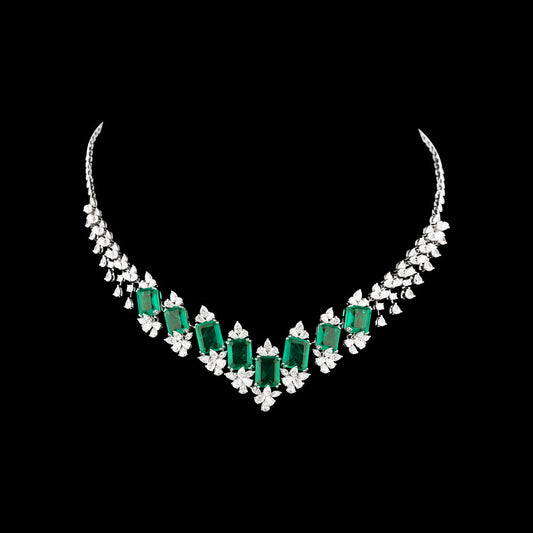 18K White Gold Diamond Necklace - 10.43ct VVS-VS-EF with Colour Stones