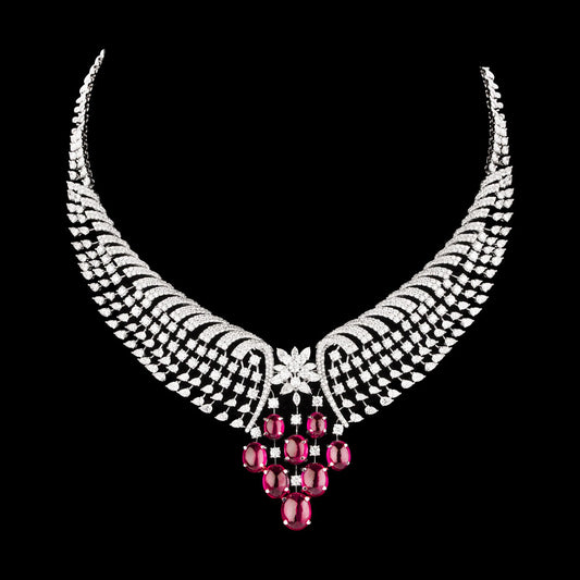 18K White Gold Diamond Necklace - 16.31ct VVS-FG with Colour Stones