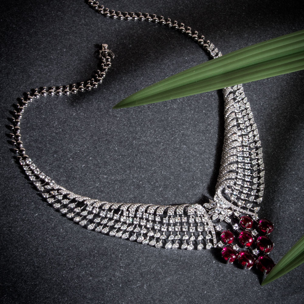 18K White Gold Diamond Necklace - 16.31ct VVS-FG with Colour Stones