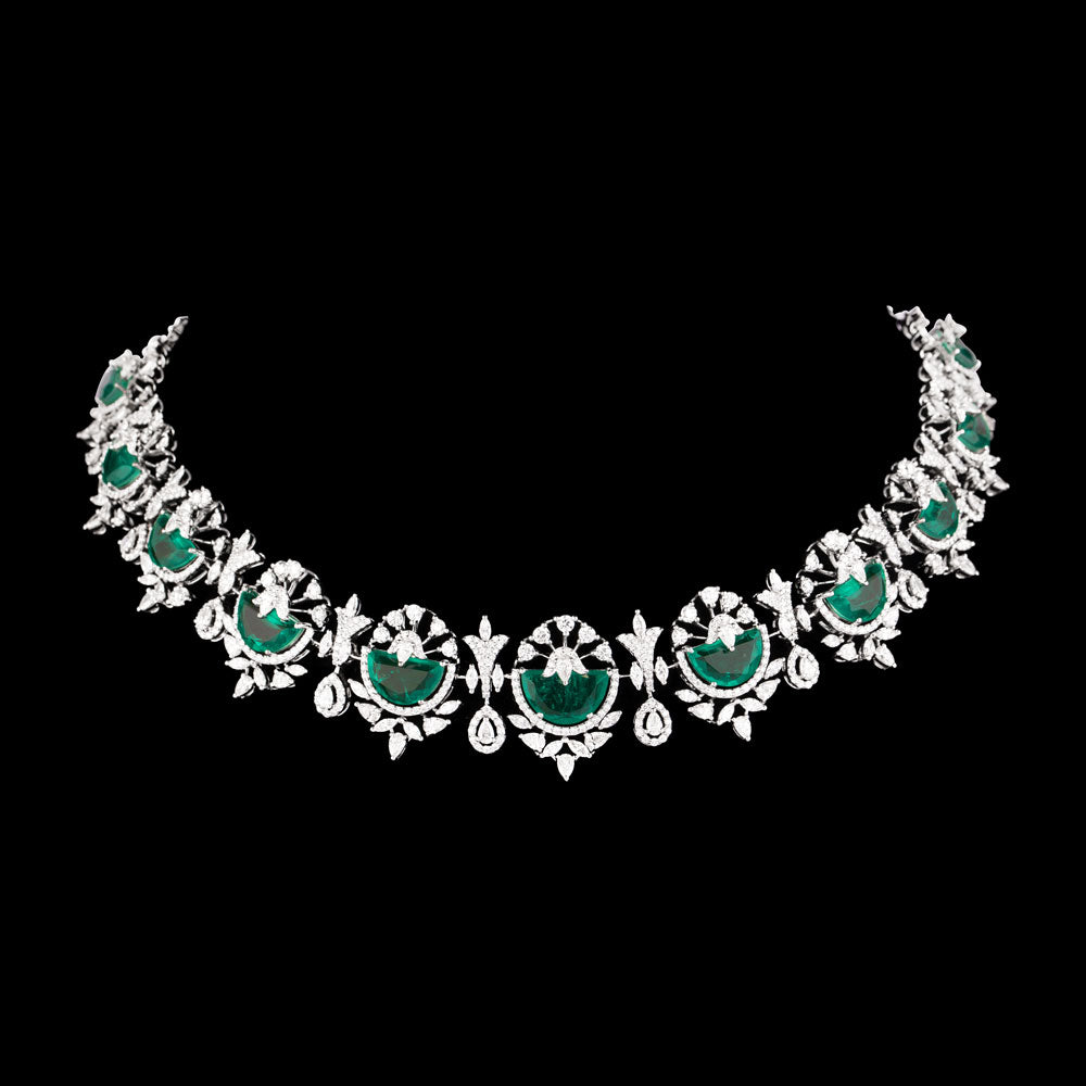 18K White Gold Diamond Necklace - 14.99ct VVS-VS-FG with Colour Stones