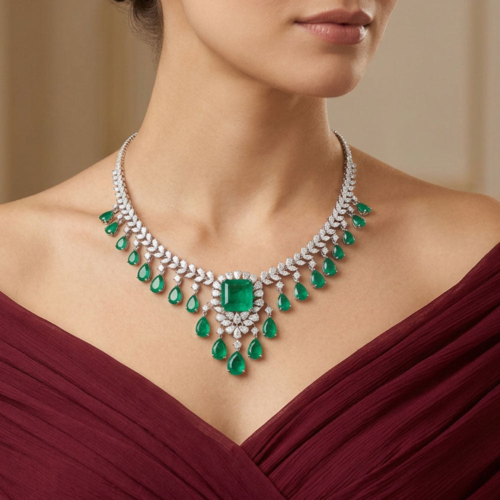 18K White Gold Diamond Necklace - 11.23ct VVS-FG with Colour Stones