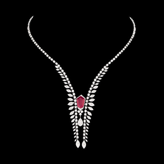 18K White Gold Diamond Necklace - 7.9ct VVS-FG with Colour Stones