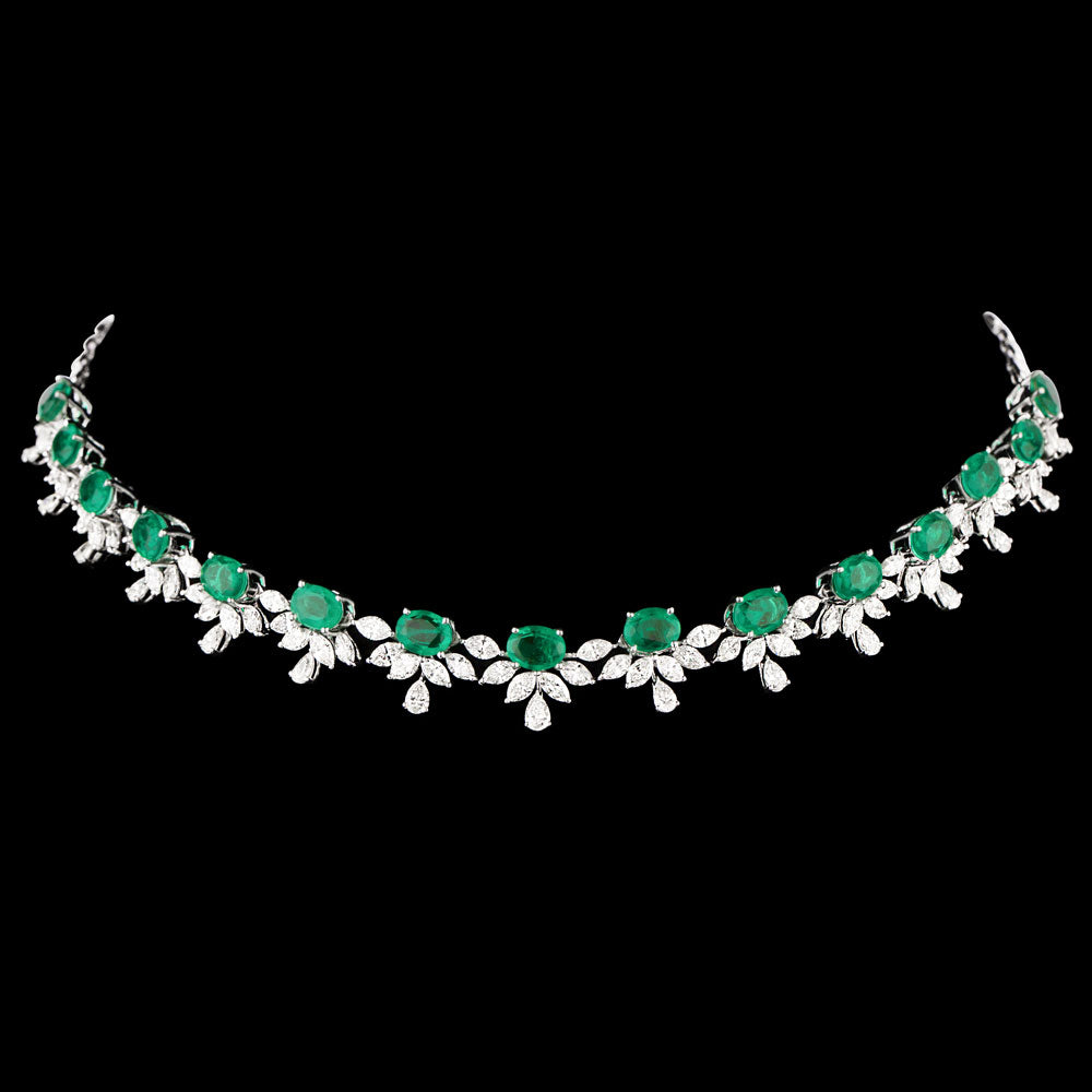 18K White Gold Diamond Necklace - 8.82ct VS-SI-IJ with Colour Stones