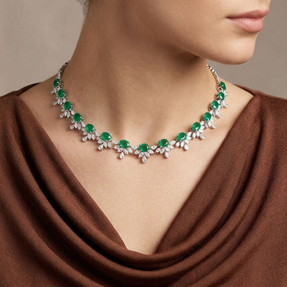 18K White Gold Diamond Necklace - 8.82ct VS-SI-IJ with Colour Stones