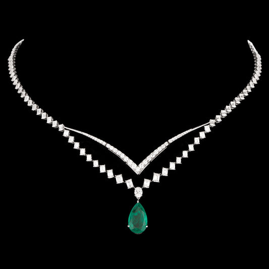 18K White Gold Diamond Necklace - 6.637ct VVS-FG with Colour Stones