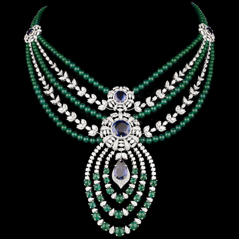 18K White Gold Diamond Necklace - 20.496ct VVS-VS-EF with Colour Stones