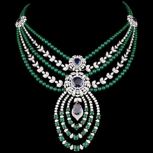18K White Gold Diamond Necklace - 20.496ct VVS-VS-EF with Colour Stones