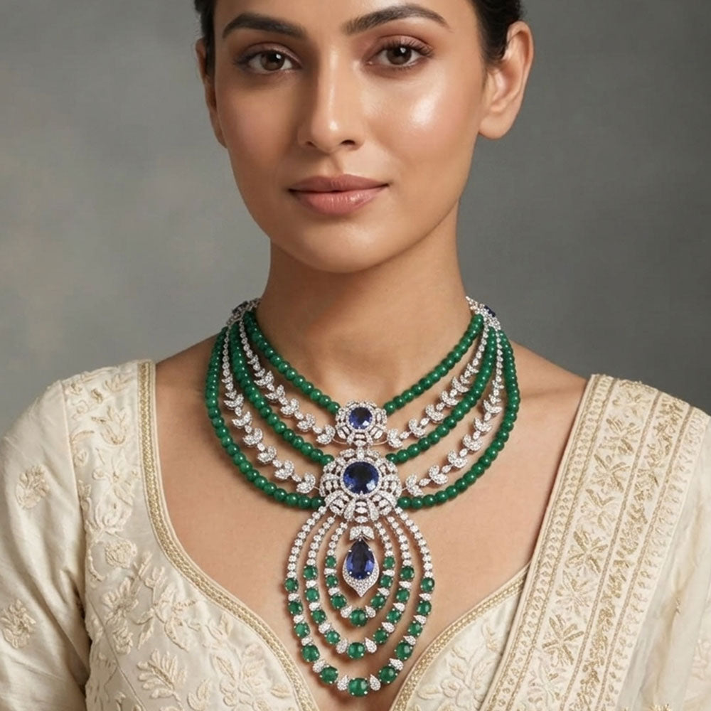 18K White Gold Diamond Necklace - 20.496ct VVS-VS-EF with Colour Stones