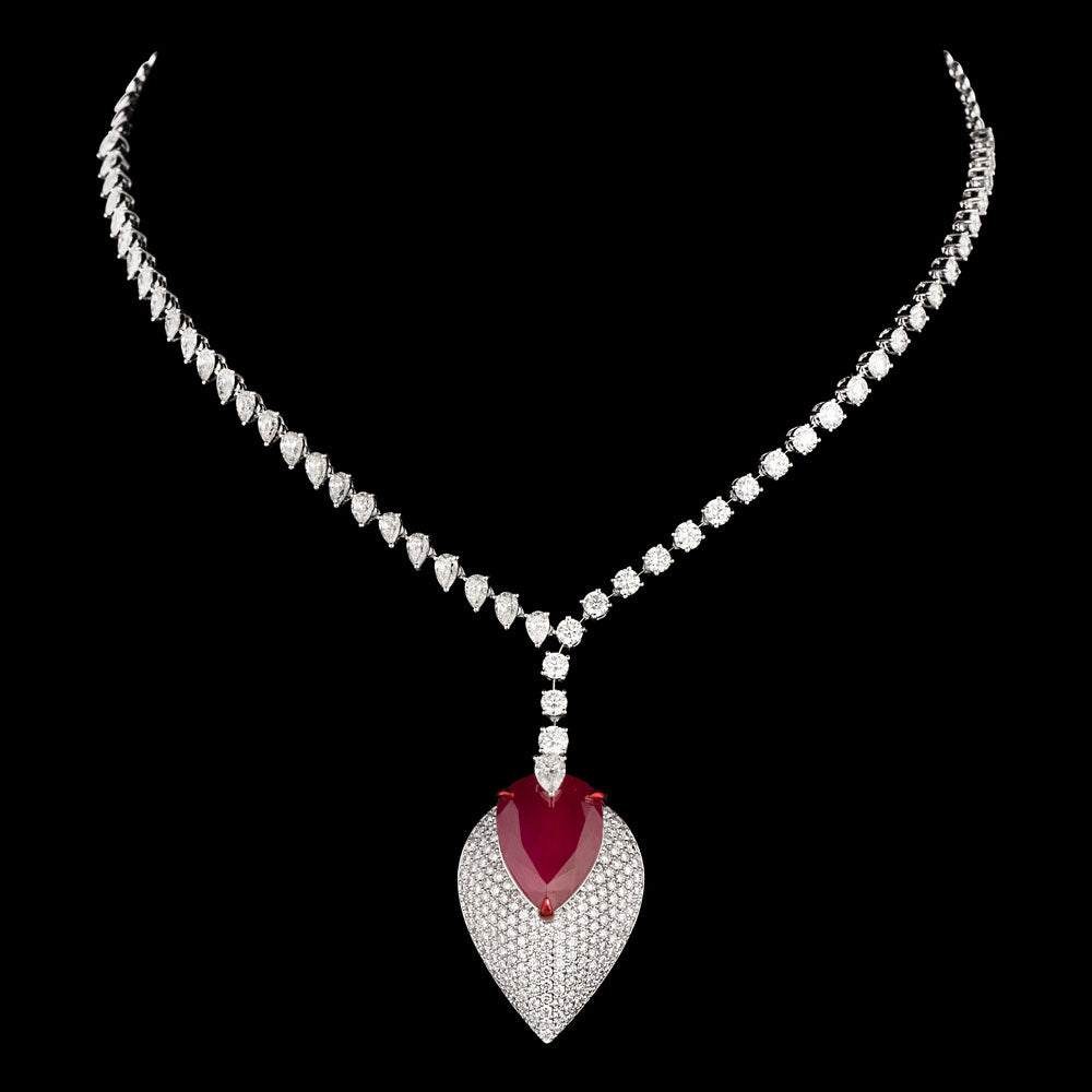 18K White Gold Diamond Necklace - 11.972ct VVS-VS-IJ with Colour Stones