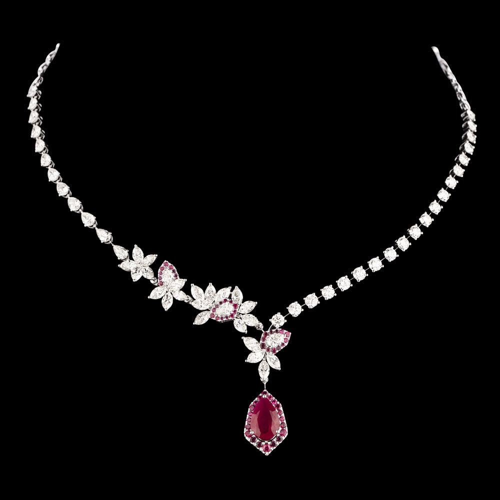 18K White Gold Diamond Necklace - 10.36ct VVS-VS-HIJ with Colour Stones