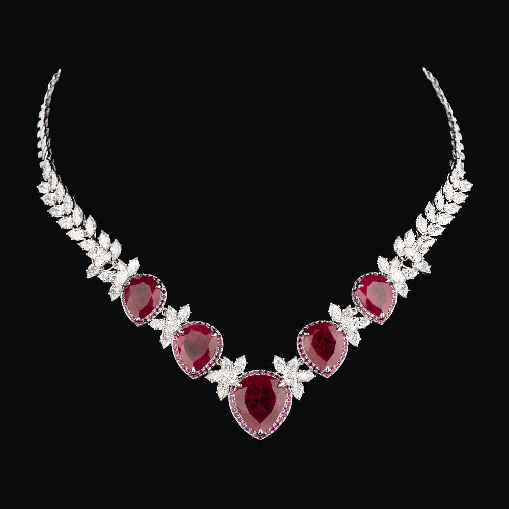 18K White Gold Diamond Necklace - 14.6ct VVS-VS-HI with Colour Stones