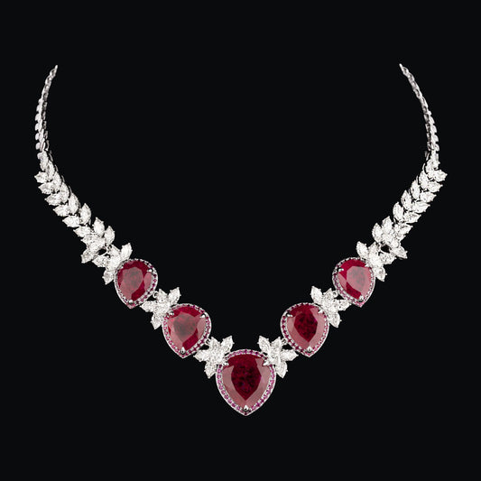 18K White Gold Diamond Necklace - 14.6ct VVS-VS-HI with Colour Stones