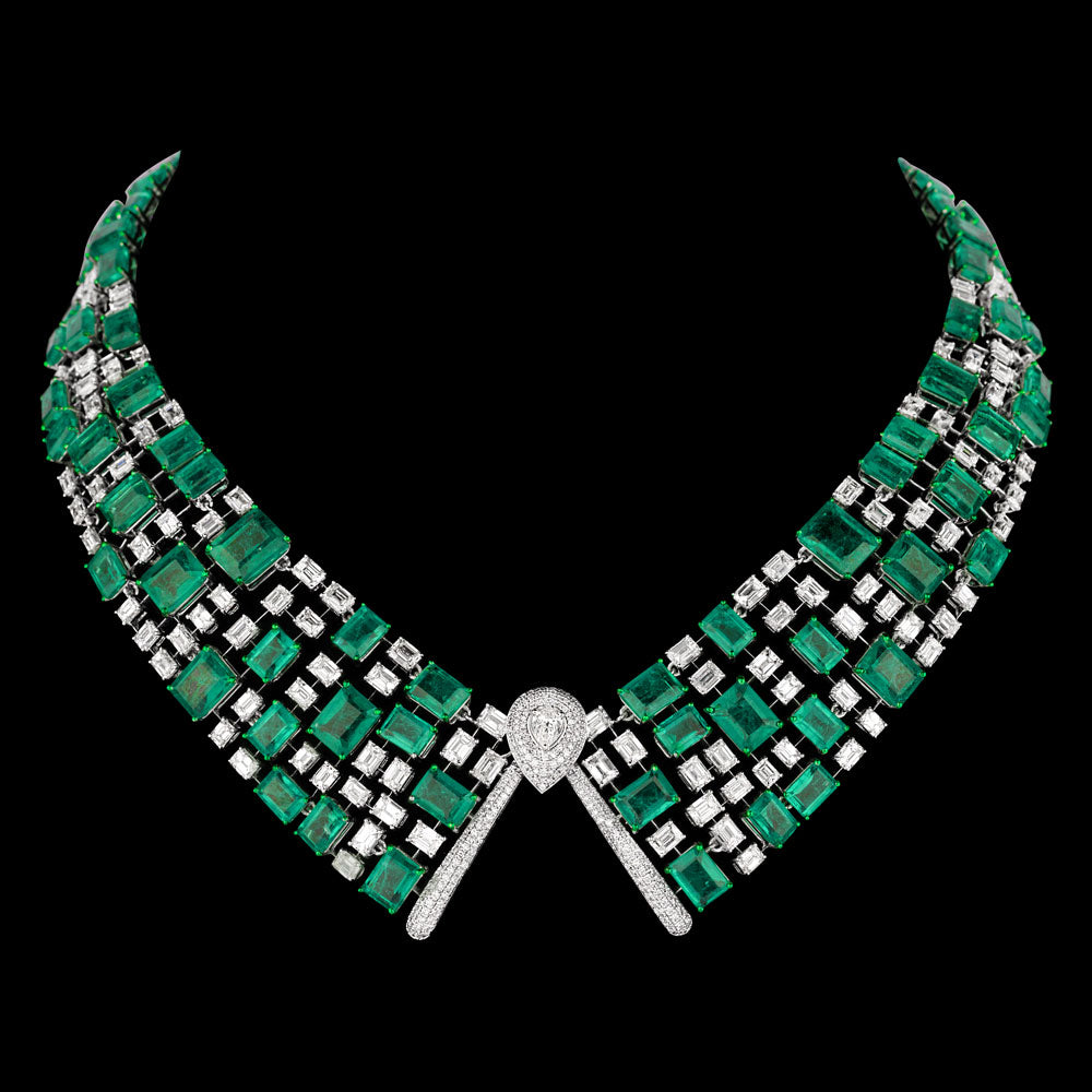 14K White Gold Diamond Necklace - 25.499ct VVS-VS-GH with Colour Stones
