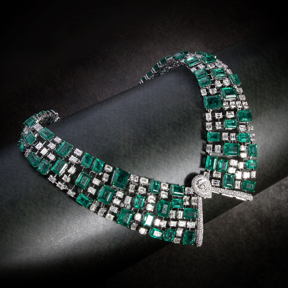 14K White Gold Diamond Necklace - 25.499ct VVS-VS-GH with Colour Stones