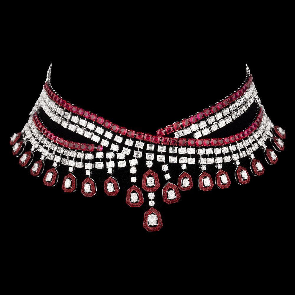 18K White Gold Diamond Necklace - 36.852ct VVS-VS-GH with Colour Stones