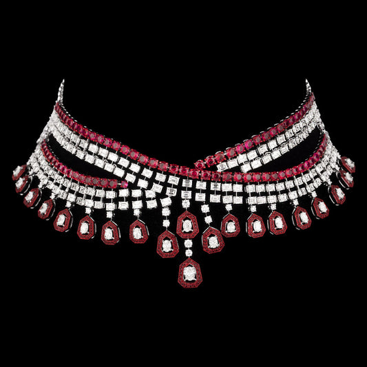 18K White Gold Diamond Necklace - 36.852ct VVS-VS-GH with Colour Stones