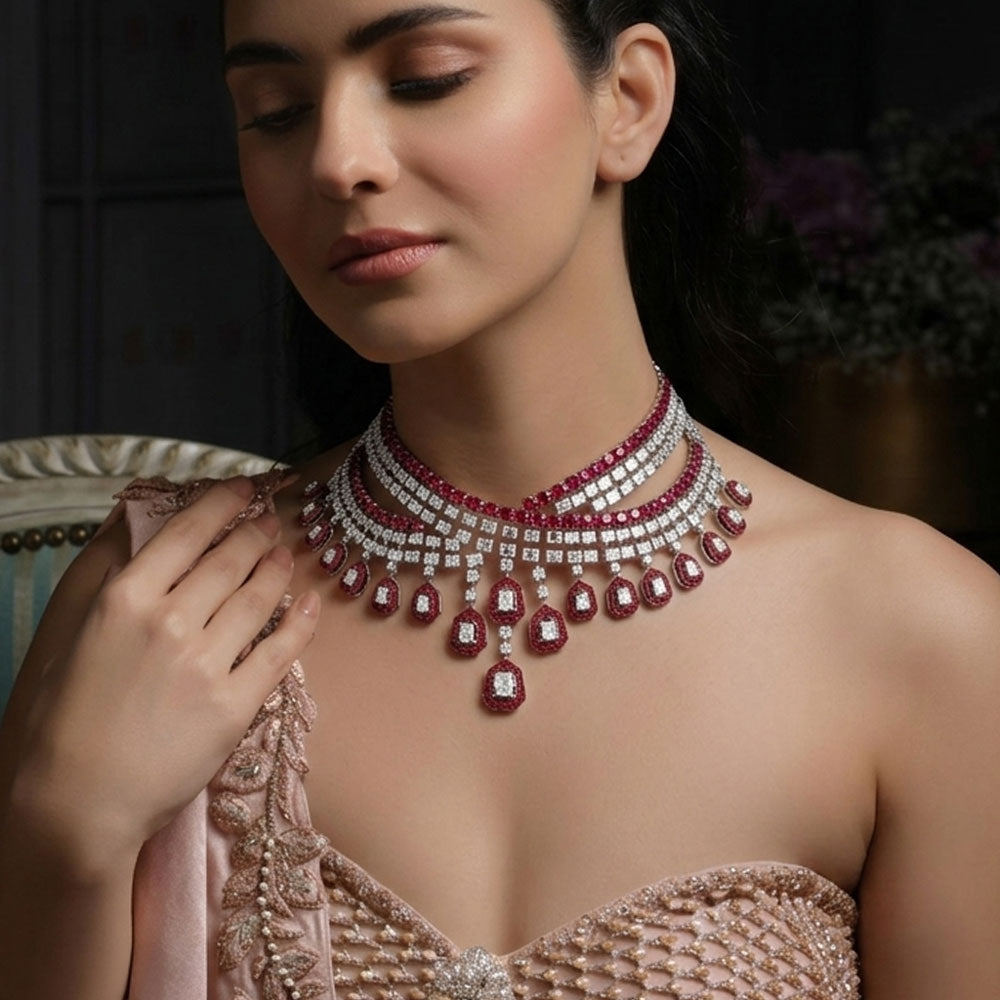 18K White Gold Diamond Necklace - 36.852ct VVS-VS-GH with Colour Stones
