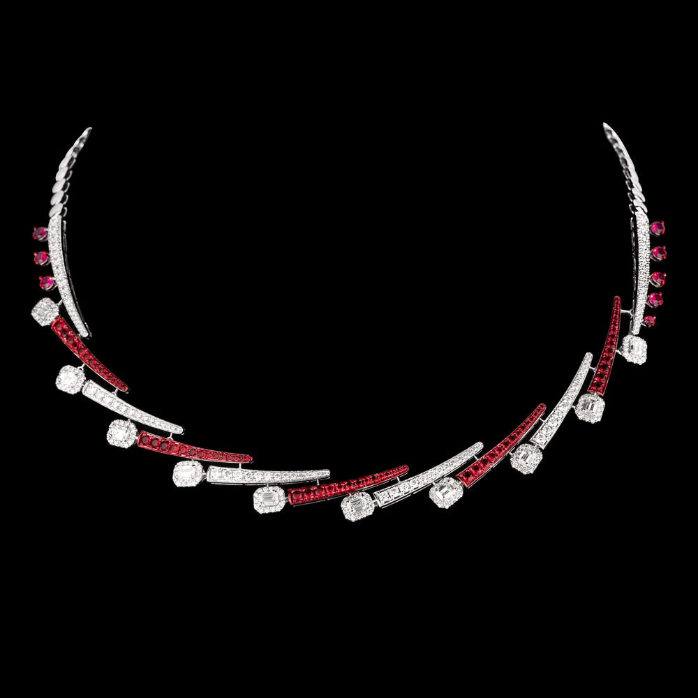 14K White Gold Diamond Necklace - 4.759ct VS-SI-IJ with Colour Stones