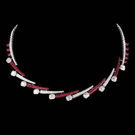 14K White Gold Diamond Necklace - 4.759ct VS-SI-IJ with Colour Stones