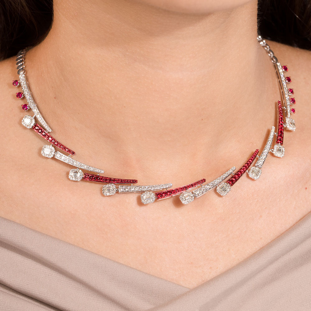14K White Gold Diamond Necklace - 4.759ct VS-SI-IJ with Colour Stones