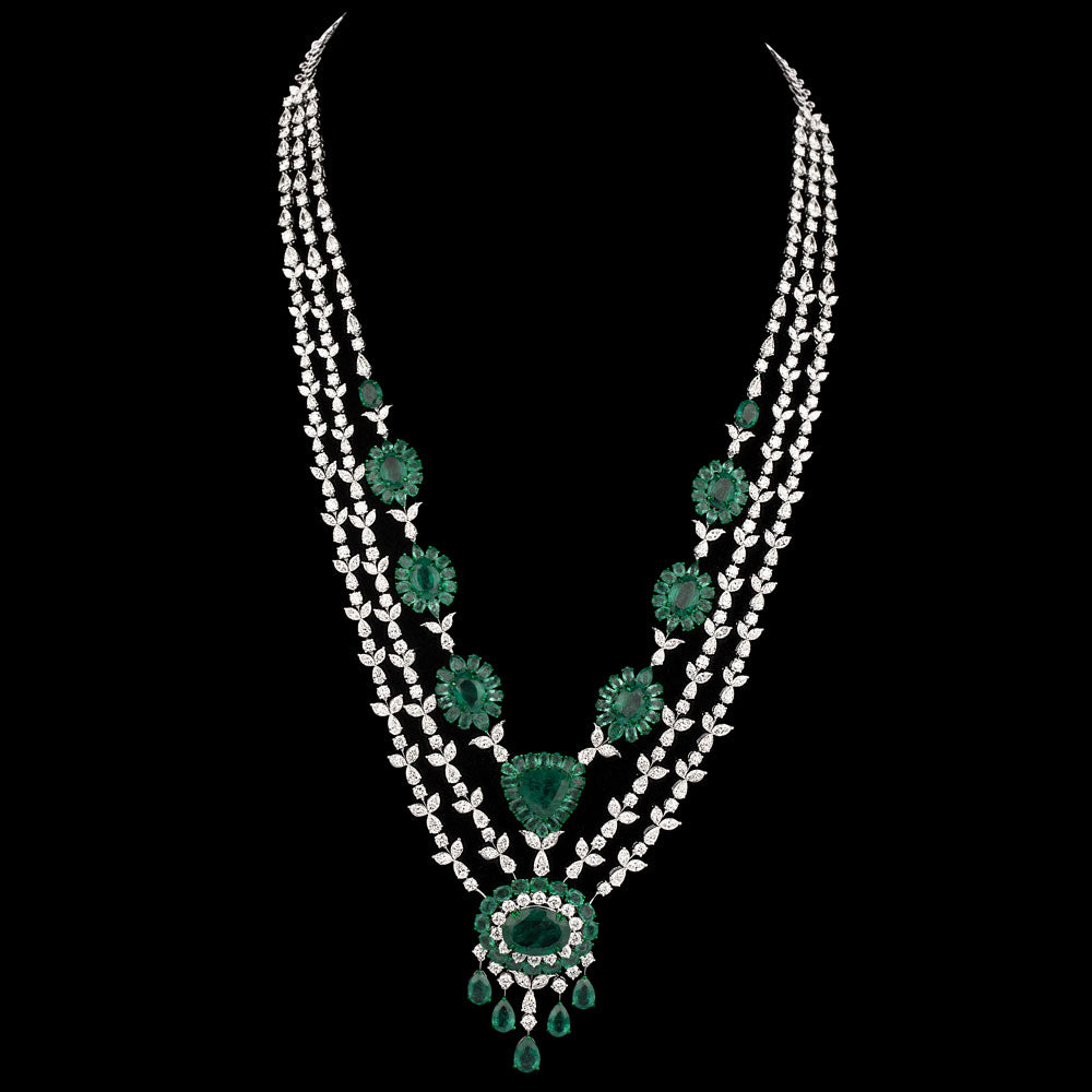 18K White Gold Diamond Necklace - 59.364ct VS-SI-IJ with Colour Stones