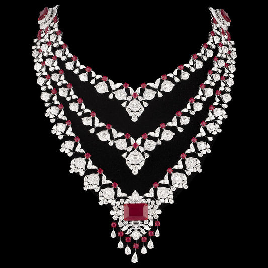 18K White Gold Diamond Necklace - 73.987ct VVS-VS-IJ with Colour Stones
