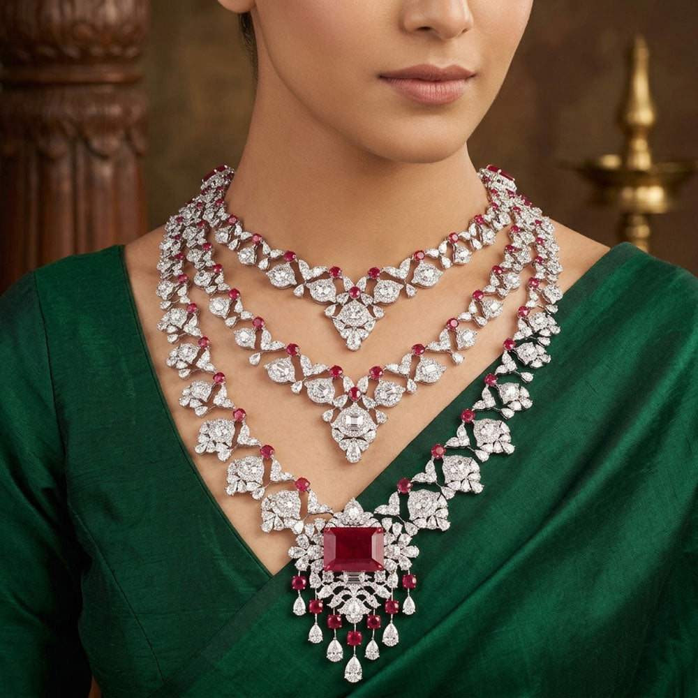 18K White Gold Diamond Necklace - 73.987ct VVS-VS-IJ with Colour Stones