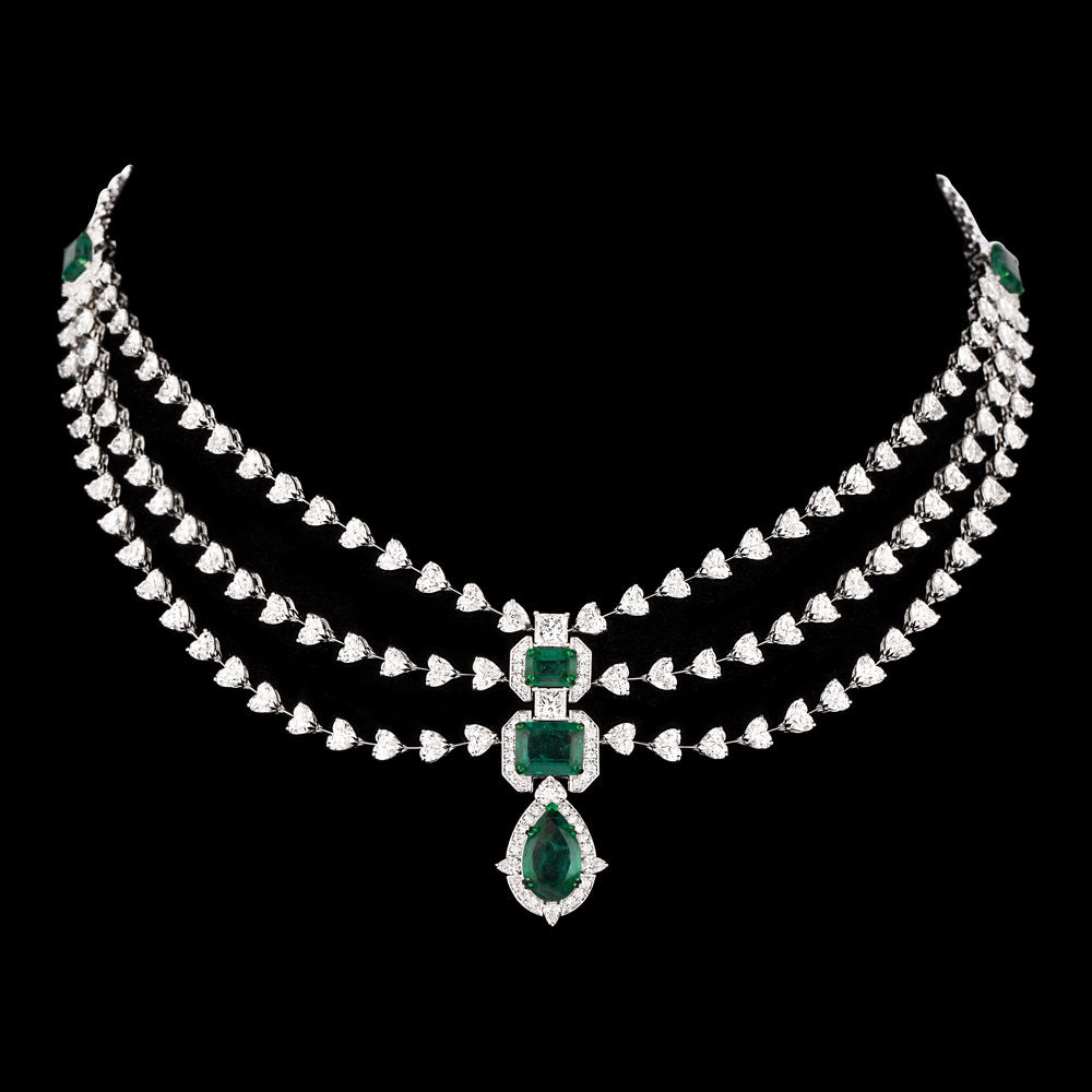 18K White Gold Diamond Necklace - 26.417ct VVS-VS-FG with Colour Stones