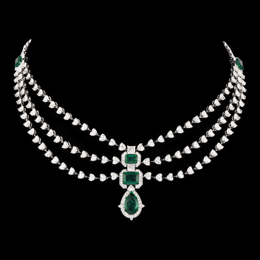 18K White Gold Diamond Necklace - 26.417ct VVS-VS-FG with Colour Stones