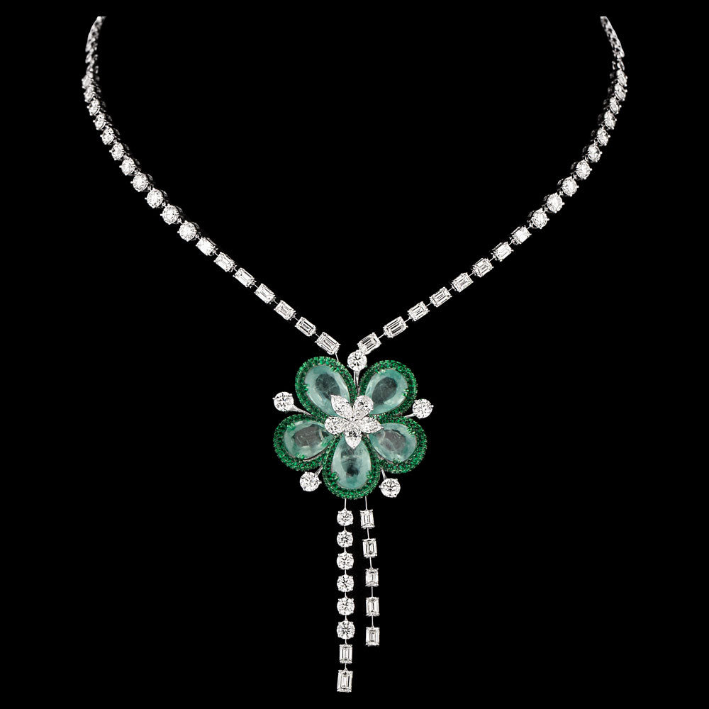14K White Gold Diamond Necklace - 13.169ct VS-SI-IJ with Colour Stones