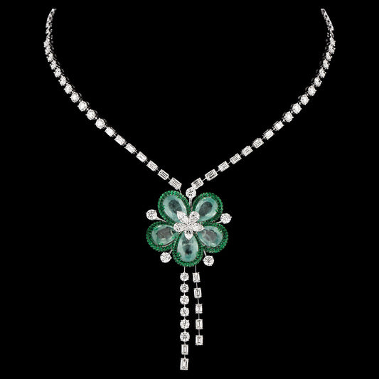 14K White Gold Diamond Necklace - 13.169ct VS-SI-IJ with Colour Stones