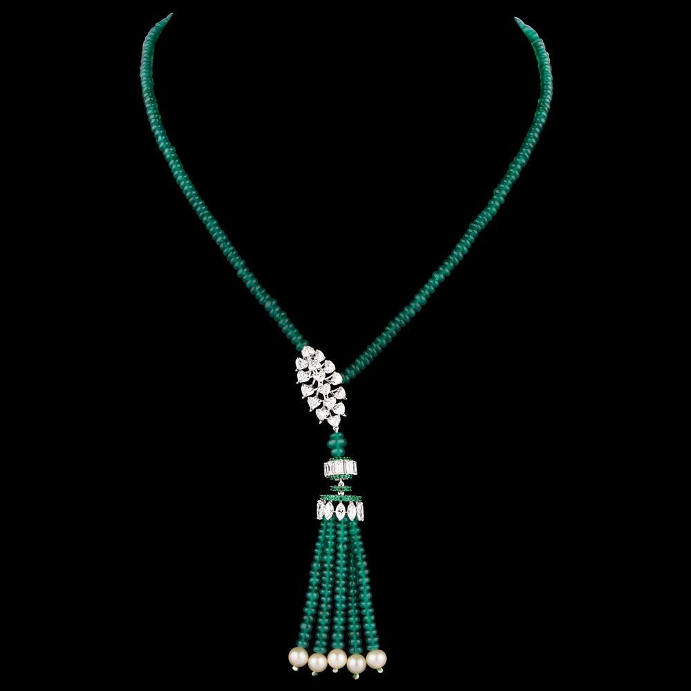 18K White Gold Diamond Necklace - 5.694ct VVS-VS-EF with Colour Stones