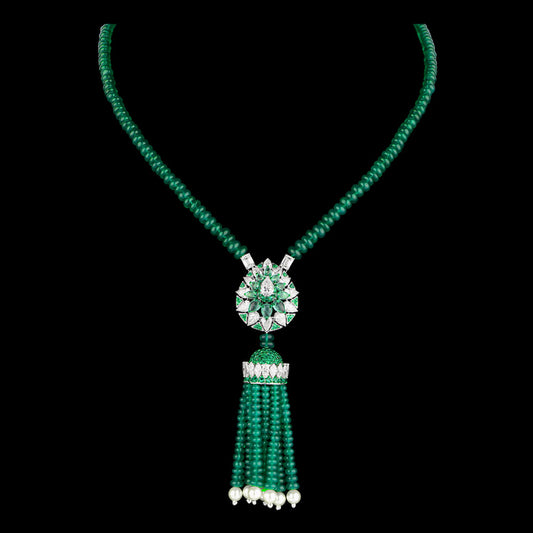 18K White Gold Diamond Necklace - 5.939ct VS-SI-HI with Colour Stones