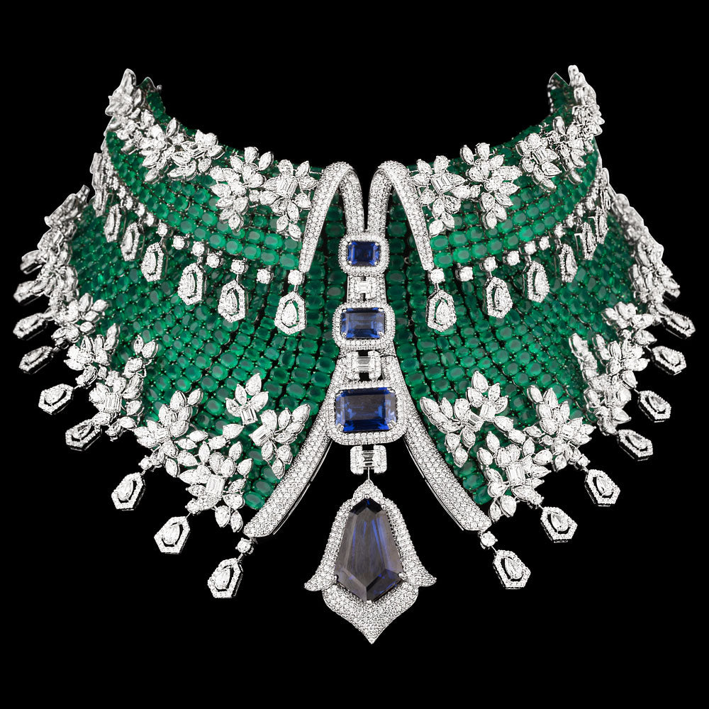 18K White Gold Diamond Necklace - 108.228ct VS-SI-HI with Colour Stones