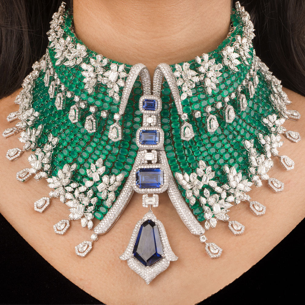 18K White Gold Diamond Necklace - 108.228ct VS-SI-HI with Colour Stones
