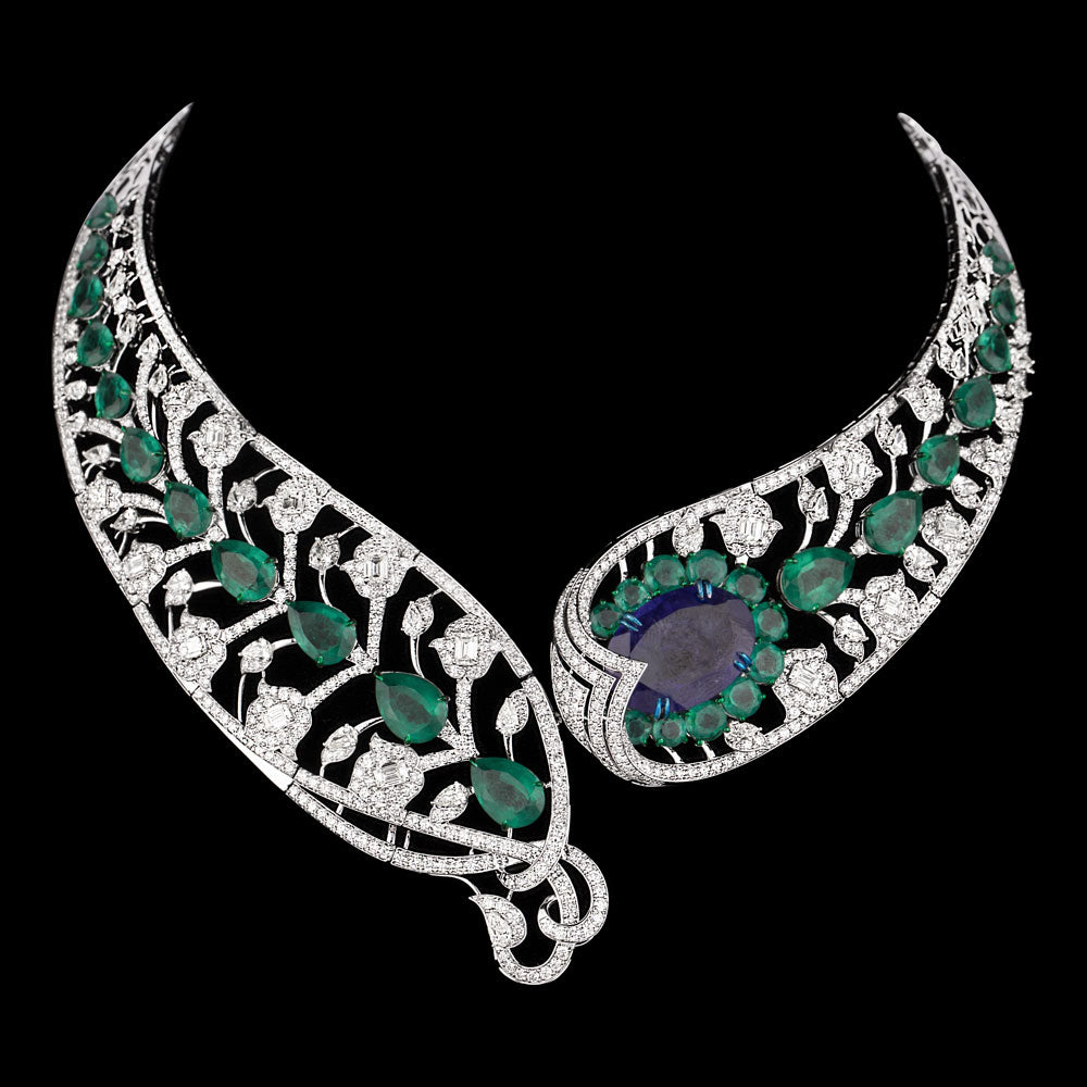 14K White Gold Diamond Necklace - 27.981ct VVS-VS-IJ with Colour Stones