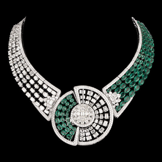 14K White Gold Diamond Necklace - 54.472ct VVS-VS-GH with Colour Stones