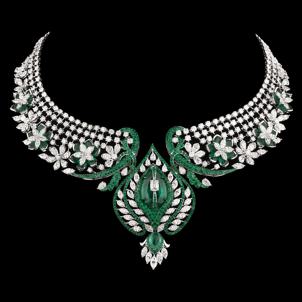 14K White Gold Diamond Necklace - 46.666ct VVS-VS-IJ with Colour Stones