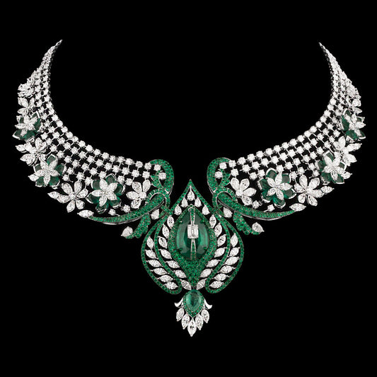 14K White Gold Diamond Necklace - 46.666ct VVS-VS-IJ with Colour Stones