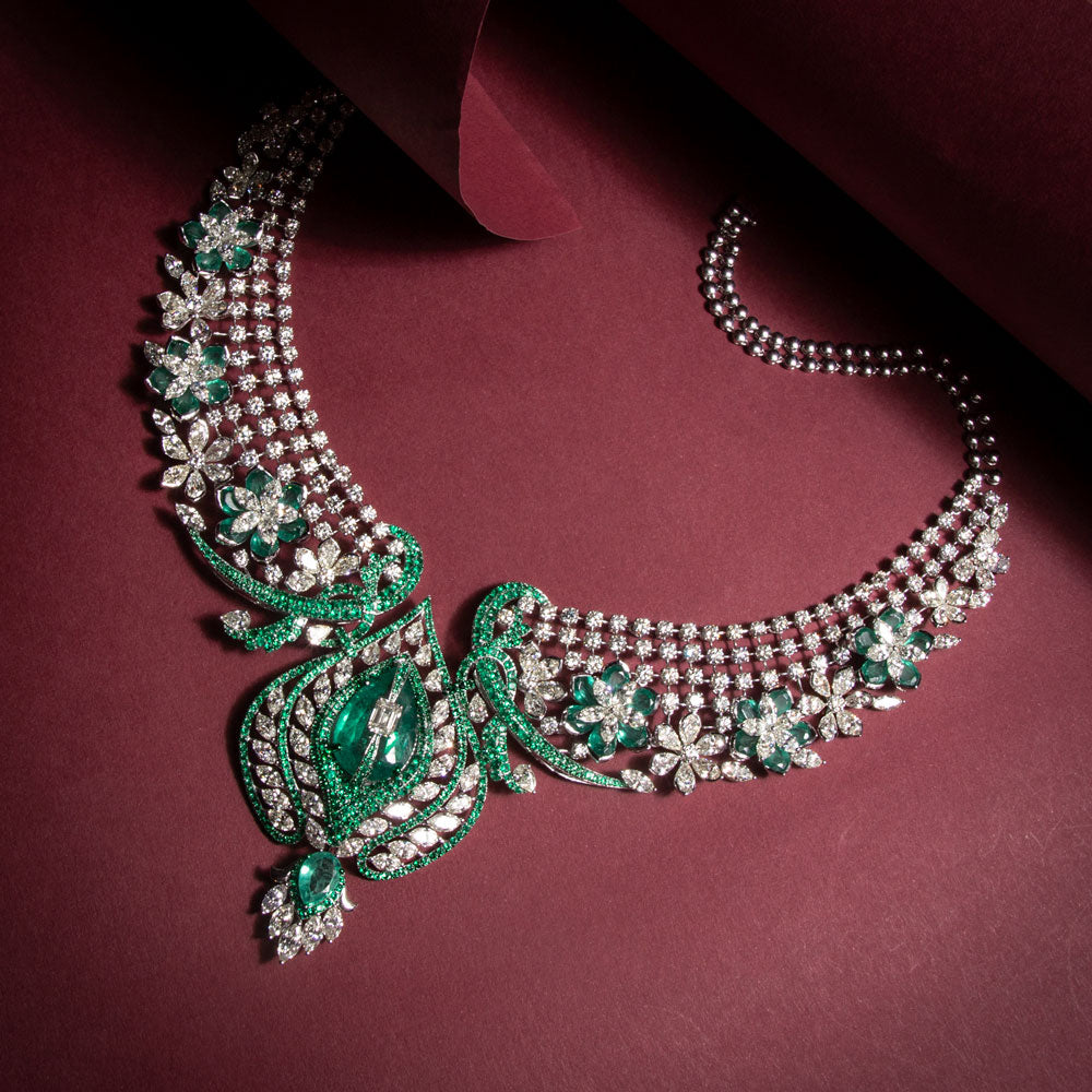 14K White Gold Diamond Necklace - 46.666ct VVS-VS-IJ with Colour Stones