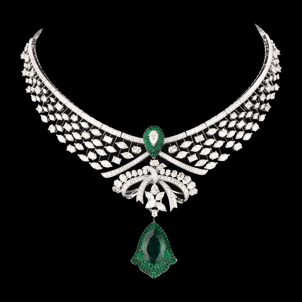 14K White Gold Diamond Necklace - 27.405ct VS-SI-IJ with Colour Stones